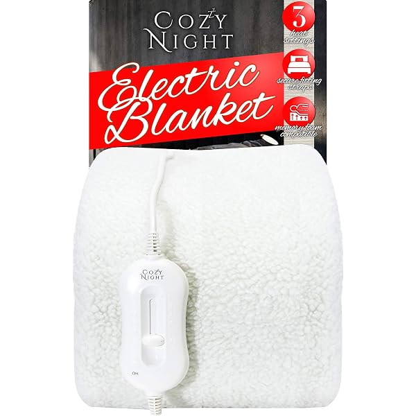 Cozy Night Electric Blanket Double Size - Dual Control - Heated with 3 Heat  Settings, Machine Washable, Overheat Protection, Corner Straps, L192 x  W140cm, CNDNW02 : Amazon.co.uk: Home u0026 Kitchen