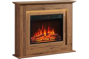 Chimenea eléctrica BALDERIA Liora: Chimenea eléctrica de pie con Estante, Efecto de Llama 3D (Roble Oscuro)