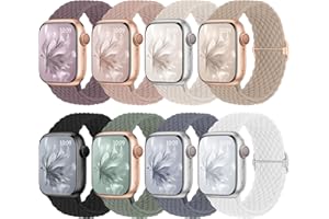 8 Stück Geflochtenes Armband Kompatibel mit Apple Watch 38mm 40mm 41mm 42mm 44mm 45mm 46mm, Elastisches Nylon Stoff Band für Apple Watch 11 10 9 SE 8 7 6 5 4 3 2 1