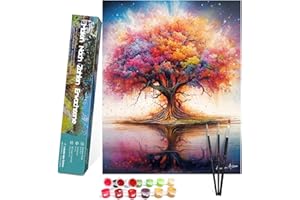 Bougimal Painting By Numbers adultos paisaje sin marco incluyendo pinceles y pinturas acrílicas - 40 x 50 cm, Árboles de colores