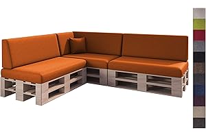 sunnypillow Set de 8 Coussins pour Canapé Palette Matelas Extérieur - d’Assise 120 x 80 x 15 cm + Dossier 120 x 40 x 20/10 cm - Coussin Salon de Jardin, Terrasse, Balcon - Orange