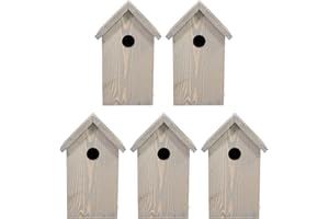 mgc24 Nistkasten - wetterfester Vogelnistkasten aus Holz, Vogelhaus für heimische Wildvögel, 15,5 x 14 x 25 cm, grau, 5 Stück