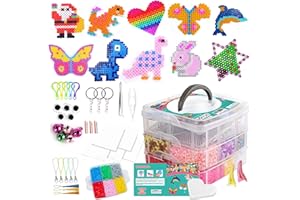 Dazhtu Perline a Fusione,10800 Perline da Stirare con Custodia, 5mm Perline Fusibili, 6 Pegboard,Guida Utente, Set Gioco Creativo Fai Da Te,per hobby creativi, regali Di Compleanno natale Per Bambini