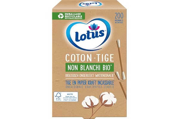 Lotus Cotons-Tiges En Papier Et Coton Non-Blanchi Bio - Boîte 200 Bâtonnets