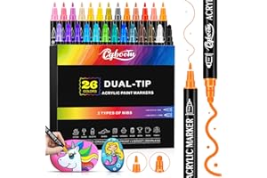 CGBOOM Kredki akrylowe, 26 kolorów, podwójne końcówki, wodoodporne, do kamieni, do malowania, wodoodporne, do malowania kamieni, drewna, płótna