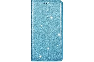 Unichthy iPhone 12 / iPhone 12 Pro Case All Glitter Flip Case for Women Solid Sparkly PU Leather Bling Wallet Phone Cover Card Slots Stand Magnetic Closure Shockproof Shell Baby Blue