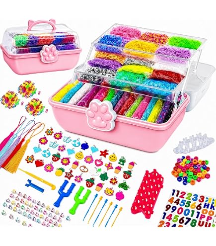 Rainbow Loom Braid & Bead – Set Crea Pulseras Elásticas Con Cuentas Y Trenzas, 2000 Gomas Sin Látex, Incluye Auto Loom Y Finger Loom, Juguete Creativo Para Niños +7 Años