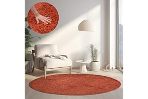 ‎HOMEBYHOME HomebyHome Teppich Rund Hochflor 120 cm Rund - Shaggy Runder Teppich Wohnzimmer Terrakotta Extra Weich und Flauschig - Waschbarer Langflor Teppiche für Schlafzimmer, Küche, Flur - Carpet, Halı, Kilim