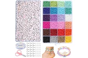 ZesNice Friendship Bracelet Making Kit, 3mm 8400pcs+ Beads for Jewelry Making Kit - Glass Seed Beads and Letter Alphabet Beads - Arts & Crafts Kits for Birthday Gifts Girls