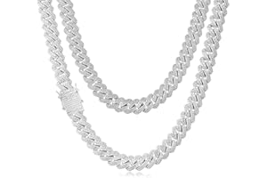 Esrael 14MM Silver/Gold Iced Out Bling Diamond Cuban Link Chain Necklace for Men Women,Sturdy Non-Fading Hip Hop Chain Neckalce Jewellry Gifts 20/22/24/26/28 Inch