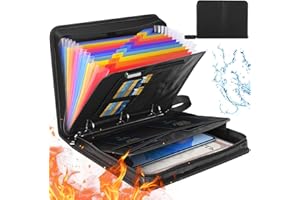 MEJASG A4 Feuerfeste Dokumententasche Tasche(2000℃), Feuerfeste Mappen Ordnersystem mit Reißverschluss und Etiketten, Tragbare Document Organizer mit 12 Fächern und mehreren Fächern für A4-Dateien, Quittung