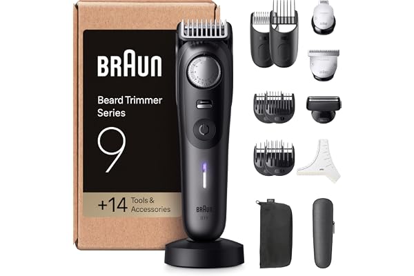 Braun Tondeuse A Barbe Electrique Pour Hommes Series 9 BT9565, Titane, Etanche, Coffret De Rasage Avec +14 Outils De Barbier, Lame Pro Blade, 52 Longueurs Pour Raser Le Visage, Kit Avec Accessoires