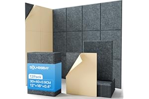 Soundsbay Pannelli acustici autoincollanti, 12 pezzi, fonoassorbenti, isolamento acustico, pannelli fonoassorbenti, ad alta densità, per trattamento acustico e decorazione da parete, 30 x 40 x 0,9 cm