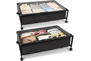 JEPEErbz Under Bed Storage with Wheels and Lid, Rolling Under Bed Drawers for Clothes, Shoes, Blankets, Toys (Black)