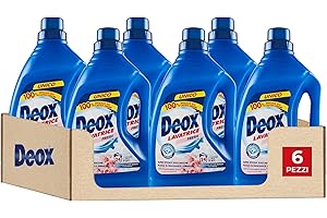 Deox - Detersivo Lavatrice Liquido Fresh, 144 Lavaggi, Smacchia e Igienizza, con Formula Antiodore, 1200ml x 6 Confezioni