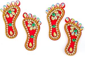 Tarini Gallery Handcrafted Lakshmi Charan Pagla Stickers 2 Pairs Laxmi Padhuka Footsteps Footprint Feet for for Home Office Temple Mandir Pooja Diwali Festival Décor Decoration and Gifting (Size-2")