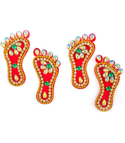 Home Genie Laxmi Feet Aufkleber – 5 Stück, Rot, Für Diwali Dekoration & Eingang
