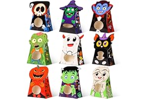 Giiffu 54PCS Halloween Sweet Boxes with Window – 9-Design Halloween Party Gift Bags for Treats, Snacks & Trick or Treat Candy | Kids Party Favors & Goodie Bags | Party Supplies