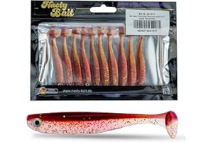 ‎NASTY BAIT Nasty Bait Gummifisch | 6,8 cm - 12,5 cm| Gummiköder| Kunstköder| Zanderköder, Hechtköder, Barschköder| UV aktive Modelle| flankende Aktion| 3D Augen|8 Farben | Aussparungen für Offsethaken