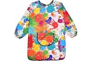 QIURUYUE Kinder Malerkittel für 6-11 Jahre Mädchen Junge Wasserdicht Malkittel Einstellbar Bastelschürze mit Ärmeln und Big Taschen Malkittel Schule für Kunst Malerei Basteln Malen