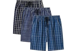 MoFiz Hombre Pantalón Corto de Pijama Casual Shorts a Cuadros de Algodón con Bolsillos