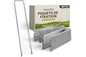 SeedPal Sardines de Fixation en Acier Galvanisé (50 Pièces) - Agrafes de Fixation pour Toile de Paillage, Grillage et Tente - Piquets de Jardin 150 mm Long, 25 mm Large, Ø 3 mm