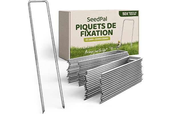 SeedPal Sardines de Fixation en Acier Galvanisé (50 Pièces) - Agrafes de Fixation pour Toile de Paillage, Grillage et Tente - Piquets de Jardin 150 mm Long, 25 mm Large, Ø 3 mm