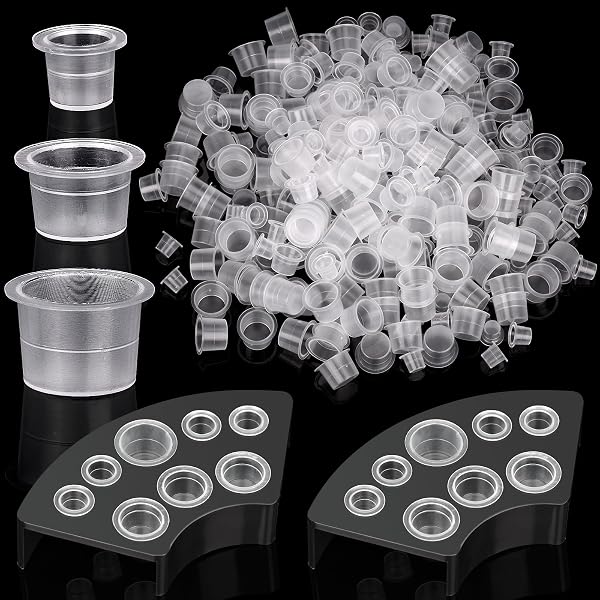 300 Tattoo-Farbbecher Set Mit Haltern & Schwarzer Tinte – S/M/L Größen, Perfekt Für Studio & Einsteiger