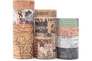 YUBX Vintage Washi Tape Set 10 Rollen Breit Dekorative Antik Karte Stempel Zeitung Masking Tapes Klebeband Bunt für Kunst, DIY Handwerk, Tagebuch, Planer, Scrapbook, Verpackung