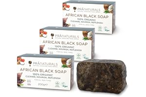 PRANATURALS Jabón de PreNaturals, africano, orgánico, natural, 3 x 200 g, color negro, hecho éticamente en Ghana, para todos los tipos de piel