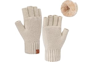 Bequemer Laden Winter Fingerless Gloves for Women Men, Fleece Warm Knit Typing Working Driving Half Finger Gloves for Cold Weather Gift
