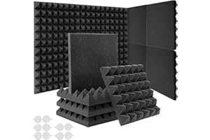 JAMELO 12 pièces mousse acoustique pyramidale 25 x 25 x 2 cm, mousse polyuréthane haute densité pour isolation phonique absorbeur de bruit isolation phonique traitement acoustique et décoration murale