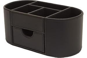 OSCO Organizer na biurko ze sztucznej skóry z szufladą, organizer na biurko, uchwyt na długopisy, pojemnik na przybory do makijażu, 6 przegródek, organizer na artykuły pa, wys. 10 x szer. 23