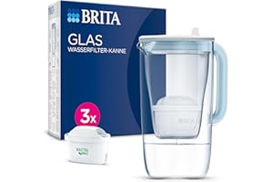 ‎BRITA BRITA Glaswasserfilter, Premium-Kanne, hellblau (2,5 l), inkl. 3 x MAXTRA PRO All-in-One-Kartusche, robust und leicht/reduziert Kalk, Chlor, Metalle wie Blei und Kupfer (Verpackung kann variieren)