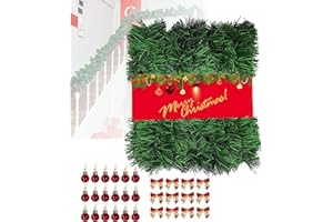 ALITAMEI 22 Metros Guirnalda Navidad + 3cm 45Pcs Lazos y 2cm 45Pcs Bolas de Navidads, Adornos Navideños Decoración, Decoracion Navidad para Exterior, Chimenea, Escaleras, Puertas, Ventanas