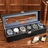 LEDO Watch Box Holder Organizer Case with 6 Slots, Transparent Look, Black & Gray Color Velvet