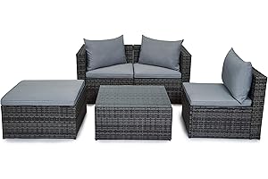 EVRE Outdoor Rattan Garden Furniture Set Grey Malaga Conservatory Patio Sofa coffee table