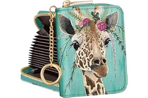 Hautebella Credit Card Holder for Women Cute Small for Ladies Teen Girls Female RFID Leather Cardholder Wallets Keychain Accordion Organizer Purse Giraffe Animal Girly Aesthetic Print Unique Zipper
