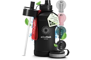 BEMAXX Butelka do picia ze stali nierdzewnej ACTIVE FLASK + Słomka (3 pokrywy) | Duża 1,3/2,2 Litrowa Sportowa bez BPA Nieprzeciekająca, 2l XL Sport Fitness Siłownia trening szczelna