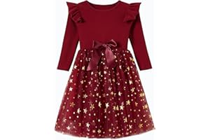 Beganly Kleine Mädchen Weihnachten Rotes Kleid Kleinkind Langarm Grün Tüll Tutu Party Kleider Xmas Prinzessin Outfits für 2–6 Jahre