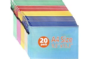 GoHoKi 20 Pack Zip Wallets: A4 Size Mesh Plastic Waterproof Zipped Lock Bags - 5 Color Easy Organization for School Office Home Travel