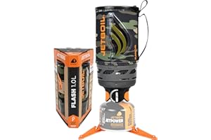 Jetboil Flash Portable Stove 1L Quick Boil Camping Hiking Stove with 1 Step Auto Ignition, Propane/Isobutane Burner with Cooking Cup, Dark Camouflage