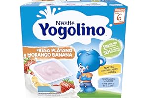 Nestlé Yogolino Fresa Plátano sin Azúcar Añadido, 8+ Meses, 4 x 100g