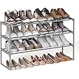 SONGMICS 3-Tier Shoe Rack, Shoe Storage Organiser, Metal Storage Rack, Upright or Upside Down, Fits 16 to 20 Pairs, Stackable, for Hallway, 30 x 92 x 55 cm, Grey LSA303G01