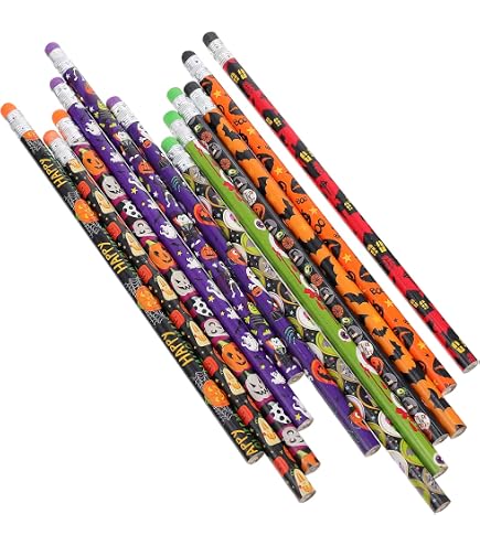 Lot De 48 Crayons Halloween Pour Enfants - 12 Motifs (sorcière, Citrouille, Fantôme...) - Cadeau Fête, école, Trick-or-treat