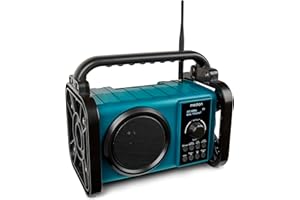 MEDION E66877 DAB+ Baustellenradio (Robustes Gehäuse, Spritzwassergeschützt (IP44), Bluetooth 5.0, PLL UKW Radio, LED-Arbeitslicht, Akku- und Netzbetrieb) blau