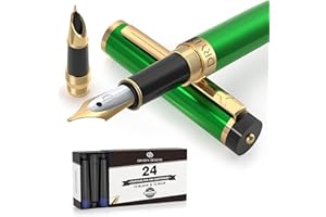 Dryden Designs Fountain Pen - Medium 0.5mm and Fine 0.38mm Nibs | Includes 24 Ink Cartridges and Ink Refill Converter | Calligraphy Pen, Consistent Writing, Smooth Flow - Emerald Green