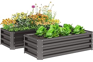 Outsunny Set of 2 Raised Garden Bed, Outdoor Planter Box with Galvanised Steel Frame for Growing Vegetables, Flowers and Herbs, 110 x 50 x 30cm, Dark Grey