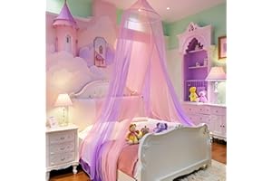 Eimilaly Zweifarbiger Betthimmel Moskitonetz rosa lila, Betthimmel für Mädchen Zimmer Dekoration - Insektenschutz hängende Baldachin für Erwachsene, Babys, Einzeltür