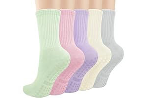 TIALFAS 5 Paires Chaussettes Antidérapantes Femme Coton Pilates Yoga Chaussette Antidérapante Foot pour Ballet Danse Barre Sport Trampoline Fitness Gymnase Entraînement Physique Hôpital